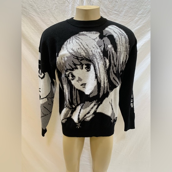 Black Air Unisex Size Large Black & White Knit Anime Crewneck Sweater - Picture 2 of 10